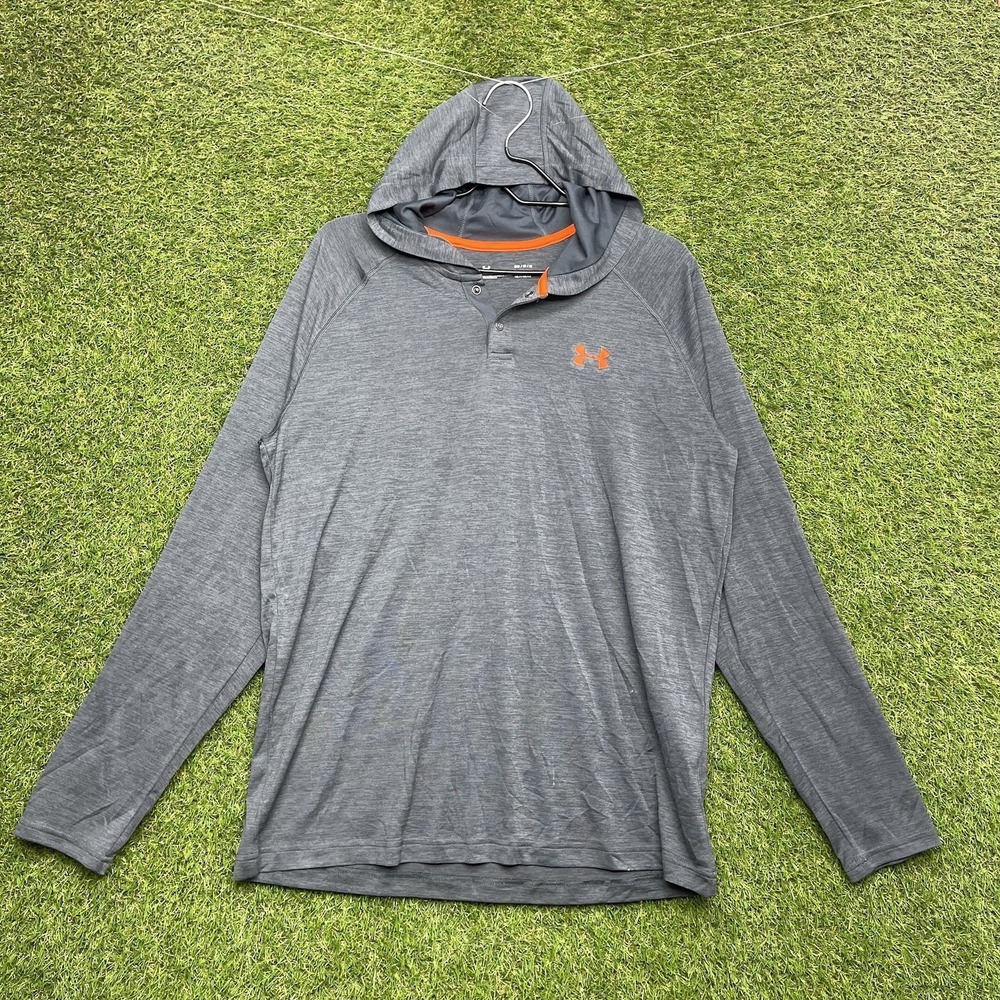 Under Armour Heatgear Hooded Shirt Mens Medium 1/4 Snap Long Sleeve Gray NWT
